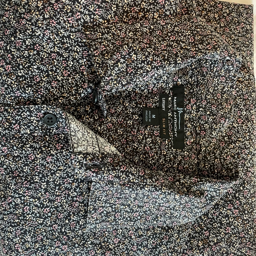 Marc Anthony l sleeve shirt black w flowers